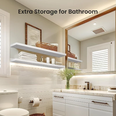 Attop Wall Shelves For Bathroom/Living Room/Bedroom/Kitchen Decor, White Shelves With Invisible Brackets Set Of 3 - Image 3