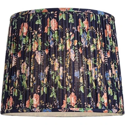Springcrest Sally 13" Top X 15" Bottom X 12" High X 12" Slant Print Lamp Shade Replacement Medium Navy Blue Pleated Rose Floral Spider Harp Finial - Image 2