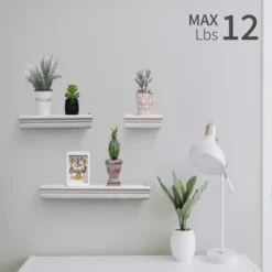 ChicFurnit Wall Shelf Set Floating Wood Shelves Invisible Brackets Hanging Shelf For Books Storage For Indoor Living Room, White, 17.91"*3.94"*1.57"