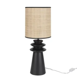 Nourison 22" Black Modern Tiered Ceramic Table Lamp With Straw Shade