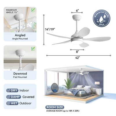 Sofucor White Ceiling Fans With Lights Large Airflow 42inch Modern Ceiling Fan With Quite Reversible DC Motor 3 Color Temperature Dimmable LED Light - Image 4