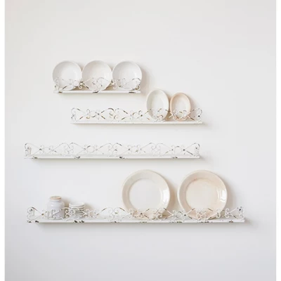 Storied Home Farmhouse Decorative Iron Ledges, Distressed Cream, Set Of 4 Sizes