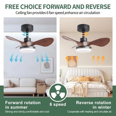 Duclsaty 24" Small Ceiling Fan With Light Remote Control ,brown Ceiling Fan, 6-Speeds Quiet Reversible DC Motor For Bedroom,Kitchen - Image 3