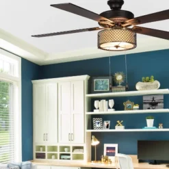 52" LED 5-Blade Bronzed Wave Lighted Ceiling Fan - River Of Goods: Flush Mount, Reversible Motor