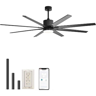 Smart Ceiling Fan With Lights And Remote APP Control Alexa Indoor Outdoor Low Profile Black Ceiling Fan With 3 Downrod For Living Room Farmhouse Patio