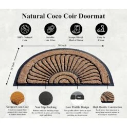 A1HC Natural Coir And Rubber Half Round Door Mat 30”x48”, Non-Slip, Thin Profile Heavy Duty Doormat