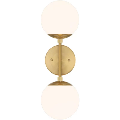 Possini Euro Design Oso Mid Century Wall Light Sconces Set Of 2 Soft Gold Hardwire 6" 2-Light Fixture Opal Glass For Bedroom Home - Image 4