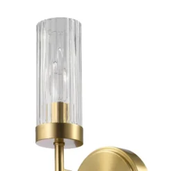 Globe Electric 1-Light Matte Brass Wall Sconce With Ribbed Clear Glass Shade