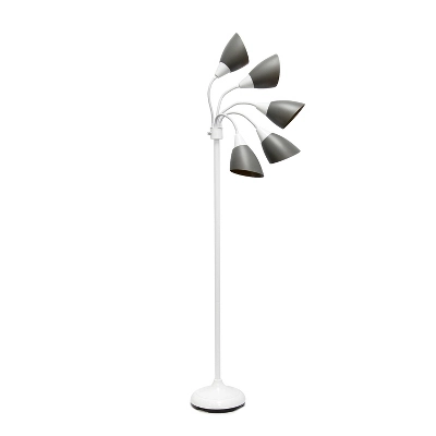 67" Contemporary Multi 5-Head Adjustable Gooseneck Floor Lamp With Shades Gray - Simple Designs - Image 6