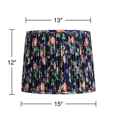 Springcrest Sally 13" Top X 15" Bottom X 12" High X 12" Slant Print Lamp Shade Replacement Medium Navy Blue Pleated Rose Floral Spider Harp Finial - Image 3