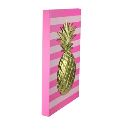 Raz Imports 18" Bubblegum Pink, Rose And Metallic Gold Pineapple Wood Wall Art