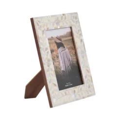 Mother Of Pearl Picture Frame - Handcrafted Coastal Design - Decorative Photo Frame For Home, Office, Bedroom, Living Room - 10" Ivory & Tan