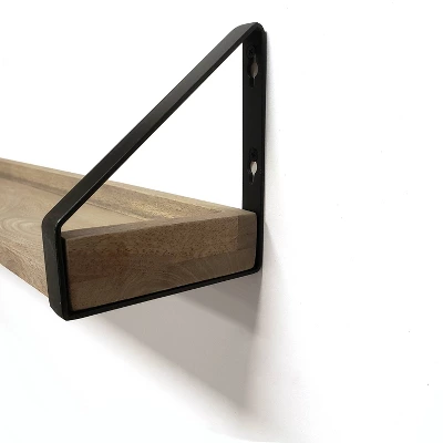 60" Solid Wood Ledge Wall Shelf, Driftwood Finish & Metal Bracket - InPlace: EZ Anchors, Open Shelves - Image 2