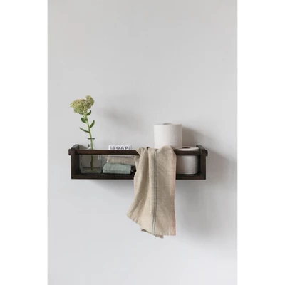 Storied Home Mango Wood Wall Shelf With Rod, Espresso Finish - Image 2