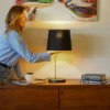 Small Modern Desk Lamp – Black & Gold, 110–120V Plug-In, Easy-Install Bedside Light