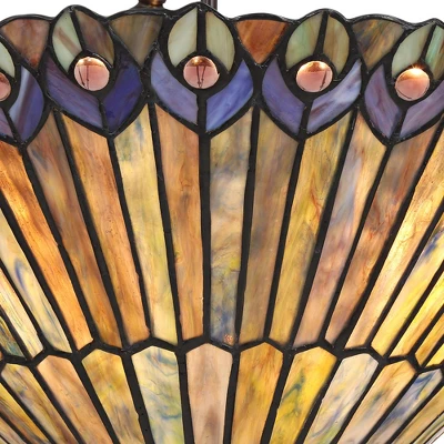 Robert Louis Tiffany Bronze Pendant Chandelier 20" Wide Rustic Peacock Stained Art Glass 3-Light Fixture For Dining Room House Kitchen Island Entryway - Image 2