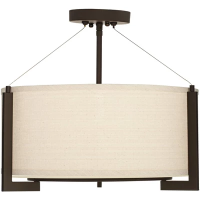Possini Euro Design Stinson Modern Ceiling Light Semi Flush Mount Fixture 17 1/4" Wide Bronze 3-Light Linen Drum Shade For Bedroom Kitchen Living Room - Image 3
