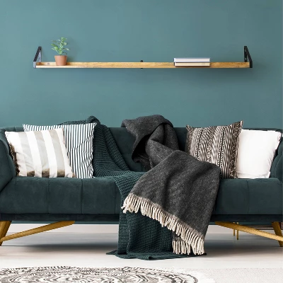 60" Solid Wood Ledge Wall Shelf With Rustic Metal Bracket - InPlace: EZ Anchors, Open Shelves