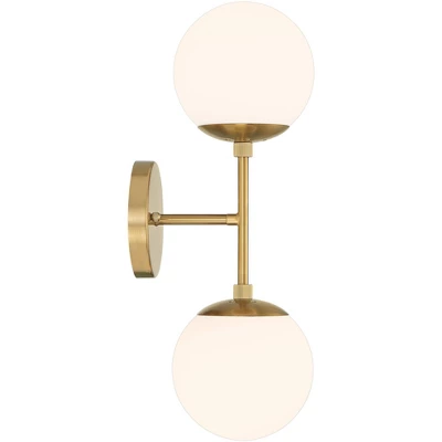 Possini Euro Design Oso Mid Century Wall Light Sconces Set Of 2 Soft Gold Hardwire 6" 2-Light Fixture Opal Glass For Bedroom Home - Image 6