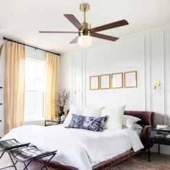 Parrot Uncle 52" Gold Modern Glass LED Ceiling Fan With Remote And Light