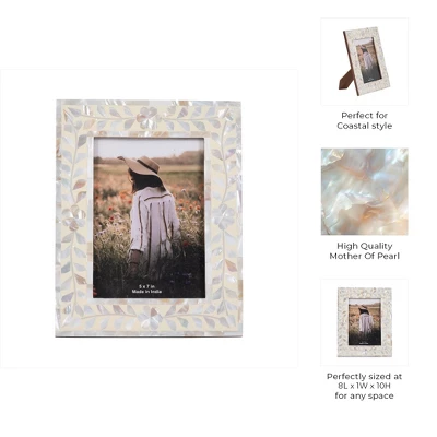 Mother Of Pearl Picture Frame - Handcrafted Coastal Design - Decorative Photo Frame For Home, Office, Bedroom, Living Room - 10" Ivory & Tan - Image 7