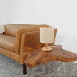 Natural Oak Table Lamp – Paper-Rattan Linen Shade, 110–120V Plug-In Desk Light For Bedroom, Living Room Or Office