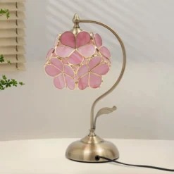 YIYIBYUS Floral Shape Desk Light, Stained Glass Table Lamp