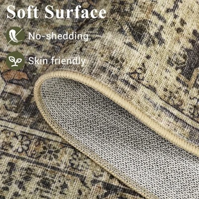 8x10 Rugs Washable Non-Slip - Vintage Floral Area Rug, Large Distressed Carpet, Soft Low Pile Machine Washable Rug (Green) - Image 6