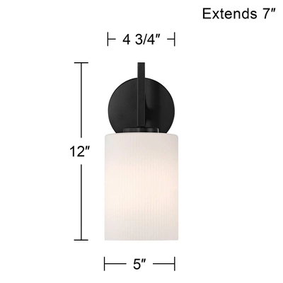 Possini Euro Design Nanni 12" High Modern Wall Sconce Light Lamp Fixture Mount Set Of 2 Bathroom Bedroom Hardwired Matte Black Milk Glass Shade - Image 3