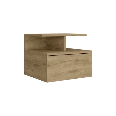 Floating Nightstand 12"H, Wall Mounted With Single Drawer And 2-Tier Shelf, Macadamia - Image 4