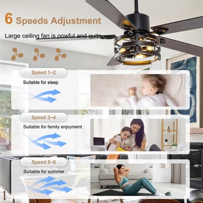 Bella Depot 52" Indutial Large Ceiling Fan With Light And Remote 6-speed For Dining Room - Image 8