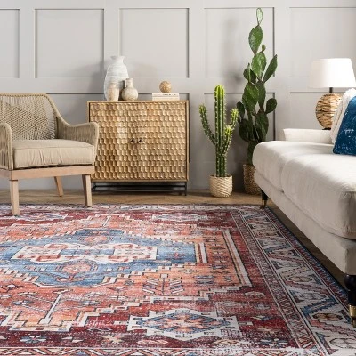 NuLOOM Marli Machine Washable Faded Medallion Area Rug - Image 5