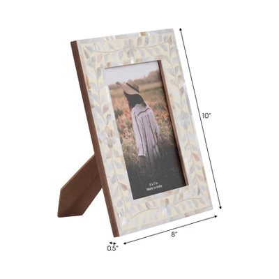 Mother Of Pearl Picture Frame - Handcrafted Coastal Design - Decorative Photo Frame For Home, Office, Bedroom, Living Room - 10" Ivory & Tan - Image 6