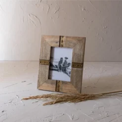 5X7 Inch Brass Metal Strap Picture Frame With Wood, MDF & Glass By Foreside Home & Garden