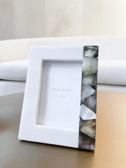 Grey Mother Of Pearl White Marble Picture Frame, 4x6 - Anaya