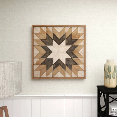 30" X 30" Wood Geometric Handmade Southwestern Wall Decor Brown - Olivia & May - Image 6
