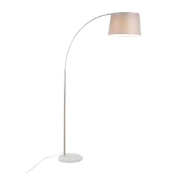 LumiSource March Contemporary Floor Lamp In White Marble And Nickel With Gray Linen Shade: Metal Body, Push Button Foot Switch