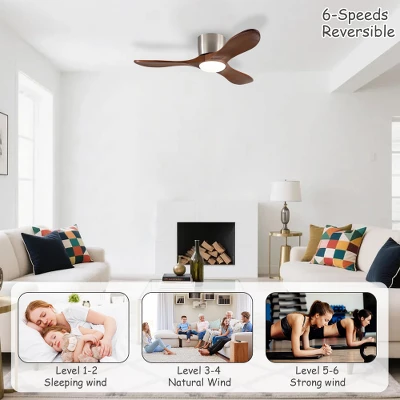 TOBILI 42-inch Ceiling Fan With Light,3 Light Walnut Wood Blades,Reversible For Living Room - Image 2