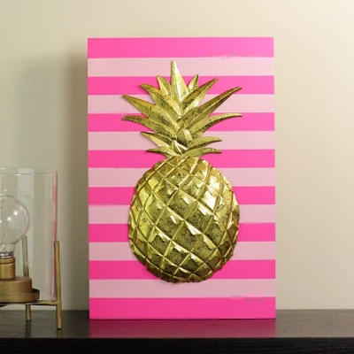 Raz Imports 18" Bubblegum Pink, Rose And Metallic Gold Pineapple Wood Wall Art - Image 2