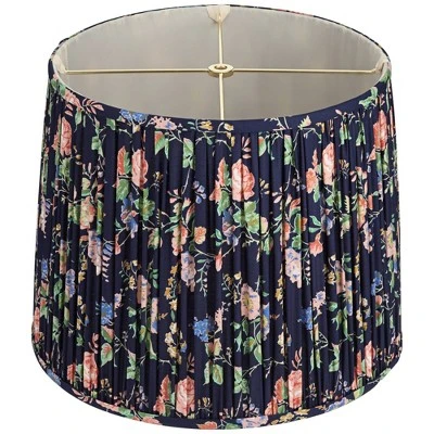Springcrest Sally 13" Top X 15" Bottom X 12" High X 12" Slant Print Lamp Shade Replacement Medium Navy Blue Pleated Rose Floral Spider Harp Finial - Image 6