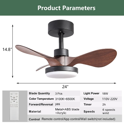 Duclsaty 24" Small Ceiling Fan With Light Remote Control ,brown Ceiling Fan, 6-Speeds Quiet Reversible DC Motor For Bedroom,Kitchen - Image 6