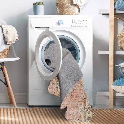 2'x8' Washable Blanton Rug Pink/Ivory - Linon: Rubber Backed, Stain-Resistant, Low Pile, Traditional Medallion Design - Image 5