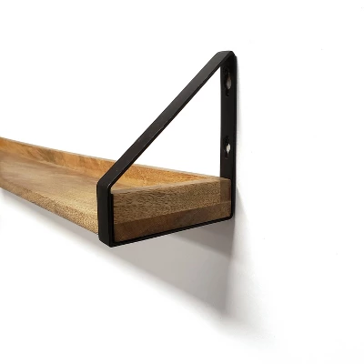 60" Solid Wood Ledge Wall Shelf With Rustic Metal Bracket - InPlace: EZ Anchors, Open Shelves - Image 2