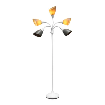 67" Contemporary Multi 5-Head Adjustable Gooseneck Floor Lamp With Shades Gray - Simple Designs - Image 5