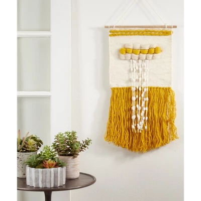 Saro Lifestyle Textured Woven Wall Hanging, 14"x28" Oblong, Yellow - Image 3