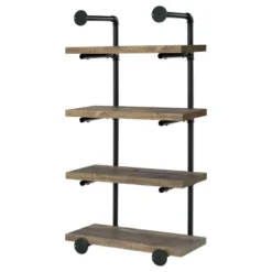 INFURNIC Decorative Wall Shelf 4-Tier Black And Rustic Oak Plumbing Pipe Frame For Storage And Display Easy Installation, Brown, 23.5"*11.5"*46"
