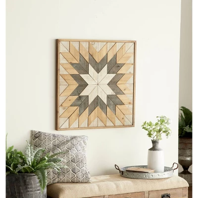 30" X 30" Wood Geometric Handmade Southwestern Wall Decor Brown - Olivia & May - Image 2