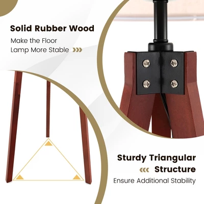 Tangkula Tripod Floor Lamp Wood Standing Lamp W/ Flaxen Lamp Shade And E26 Lamp Base - Image 8