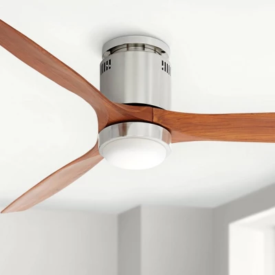 52" Casa Vieja Modern Hugger Indoor Ceiling Fan With Light LED Remote Control Brushed Nickel Carved Wood For Living Room Kitchen Bedroom