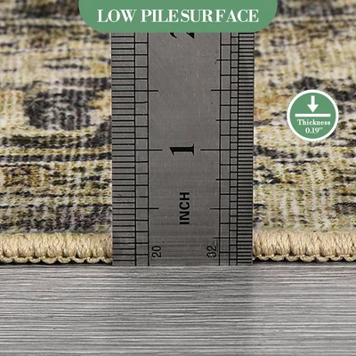 8x10 Rugs Washable Non-Slip - Vintage Floral Area Rug, Large Distressed Carpet, Soft Low Pile Machine Washable Rug (Green) - Image 5